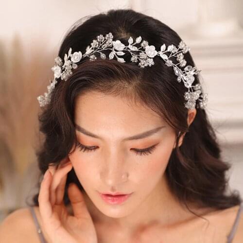 Fashion Silver Rhinestone Handmade Flower Bridal Headband ornaments Elegant Women hair Jewelry Wedding hair accessories