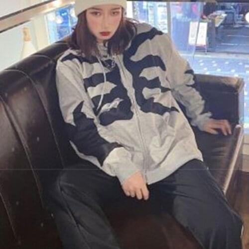 2021 New Autumn Zip-up Y2k Aesthetic Harajuku Loose Skull Printing Goth Hoodies Women Coats Retro Punk Jackets Outerwear CDJLFH