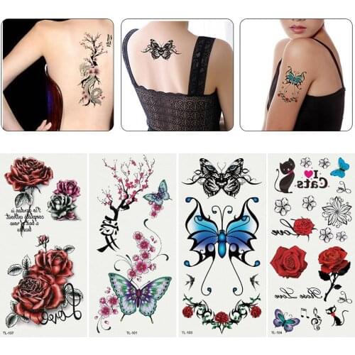2 Sheets Women Sexy Flower Temporary Tattoo Sticker Body Decor Decal Waterproof