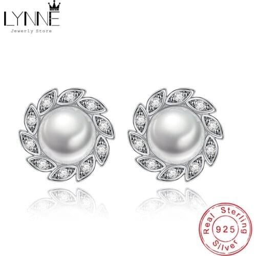 New Fashion Freshwater Pearl Windmill Stud Earrings 925 Sterling Silver Rhinestone Round Ear Stud Women Cuff Decoration Jewelry