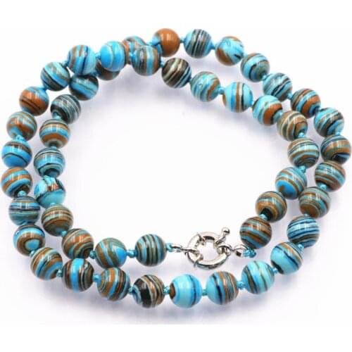 Multicolor Turquoises Round Beads Necklace Calaite Stone 8 10mm Strand Chain Women Necklaces Bohemia Style Choker Jewelry A717