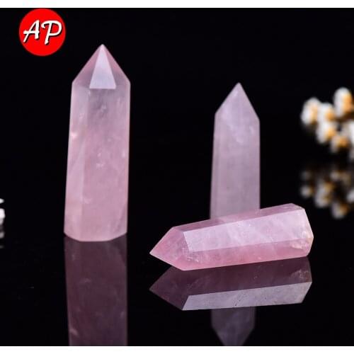 1PC Natural Rose Quartz Crystal Point Healing Stone Mineral Ornament Magic Repair Stick Family Home Decoration DIY Gift