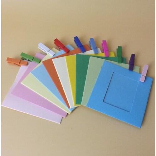 10pcs/lot 3 Inch Colorful DIY Wall Hanging Cute Paper Photo Frame With Rope Wood Clip For Picture Frame
