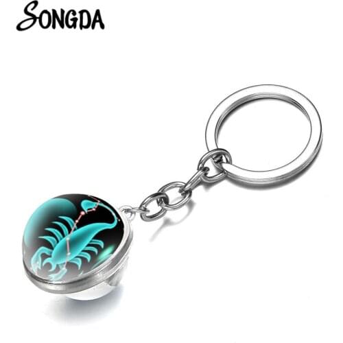 12 Constellation Keychain Sphere Crystal Glass Ball Key Chain Scorpio Leo Aries Gemini Zodiac Horoscope Key Ring Birthday Gifts