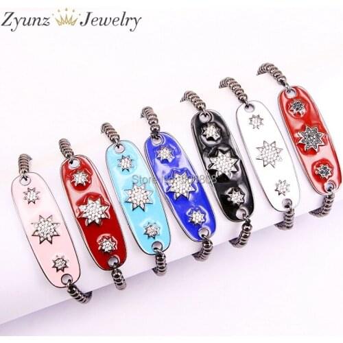 5PCS ZYZ328-2653 Oval Bar Connectors With Stars Enamel, Mix colors Enamel Connector Beads Beaded Macrame Bracelets