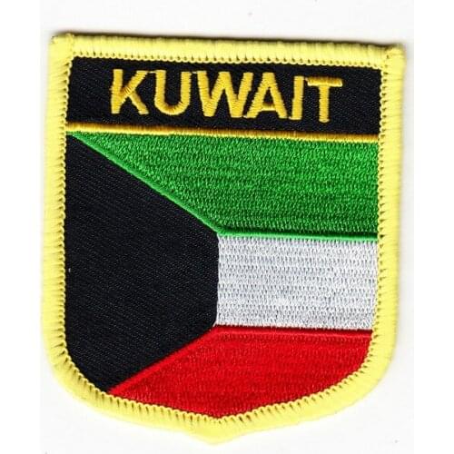 LOTS 5PCS Kuwait Shiled Shape National Flag embroidered Tactical patch Badge Iron on Sew on / HOOK backing 7 x 6cm