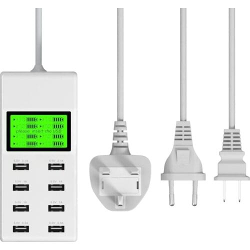 8 Ports USB Charging Station Multi-port USB Wall Charger With LCD Display Portable Travel Charger Adapter for Mobile Phone