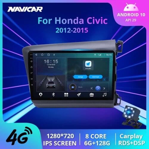 IPS Android 10.0 Car Radio Auto Multimedia For Honda Civic 2012-2015 GPS Navigation Stereo Audio No 2 DIN 4G BT Video DVD DSP