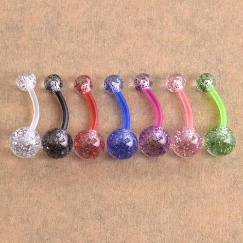 Sequin Plastic Piercing Navel Surgical Belly Button Rings Navel Piercing Belly Button Ring for Women Jewelry Acrylic Soft Bar