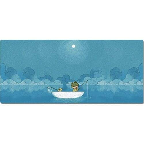 90x40cm 35.43x15.74 Inch Large XXL Cute HD Cartoon Night Fishing Pattern Table Mat Non-slip Mouse Pad Computer Desk Mat