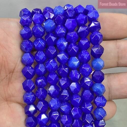 Natural Stone Faceted Lapis Lazuli Dark Blue Jaspers Loose Spacer Beads Diy Handmade Bracelet for Making Jewelry 14" Inch 8MM