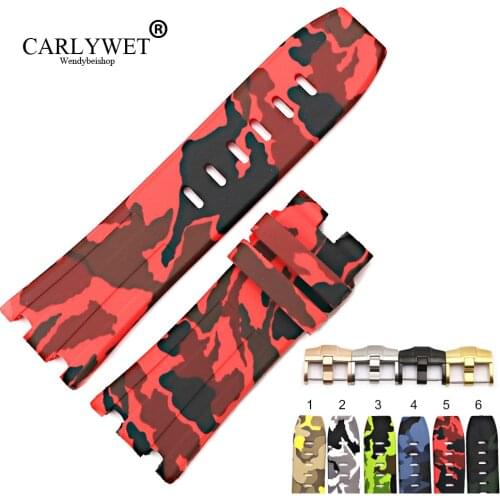 CARLYWET 28mm Waterproof Camo Silicone Rubber Replacement Wrist Watch Band Buckle For Audemars Piguet 42mm Royal Oak Offshore