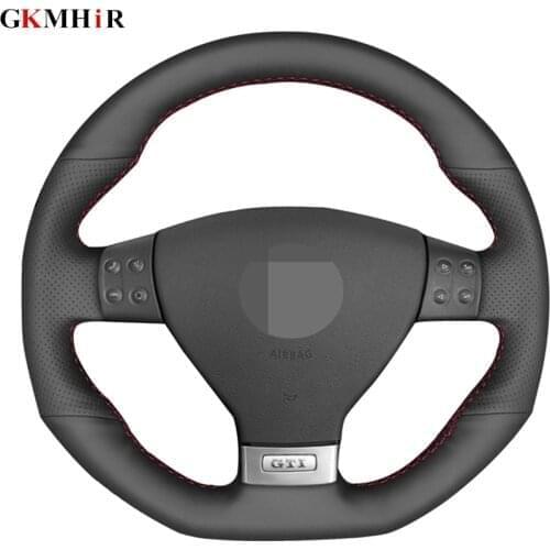 Black Artificial Leather Hand-stitched Car Steering Wheel Cover for Volkswagen Golf 5 Mk5 GTI VW Golf 5 R32 Passat R GT 2005