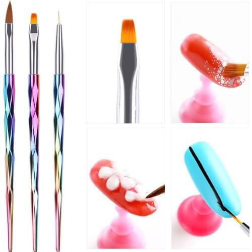 CHNRMJL 3Pcs/Set Nail Art Brush Rainbow Color Crystal Liner Dotting Acrylic Builder Painting Drawing Carving Pen UV Gel Manicure