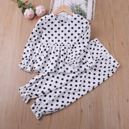 Spring Autumn Children Clothes Set 2021 New Fashion Long-sleeve Polka Dot Print Top + Pants 2-Piece Sweet Girls Clothes Set