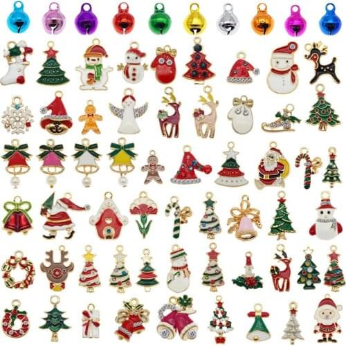 Julie Wang 20PCS Enamel Christmas Charms And Bell Mixed Santa Claus Tree Deer Hat Snowman Pendant Jewelry Making Accessory