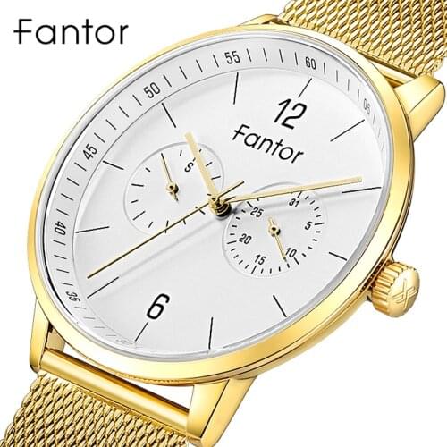 Fantor Luxury Brand Gold Men Classic Wristwatch Mens Waterproof Quartz Chronograph Watch for Men Casual