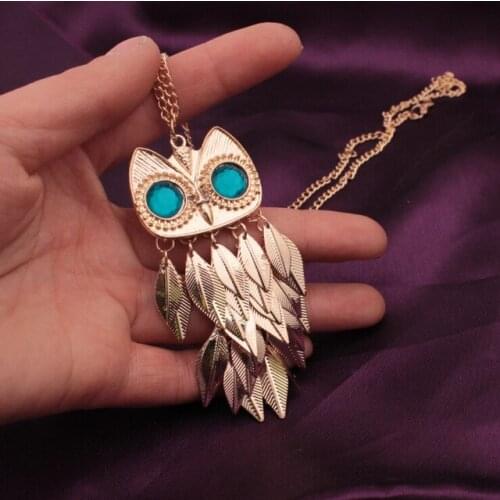 Crystal owl necklace Long Pendant for Women Sweater Chain Animal Necklace female Collares Accessories Jewlery