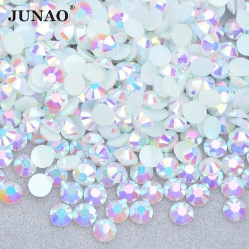 JUNAO Bulk Package 2 3 4 5 6mm Jelly White AB Rhinestone Flat Back Crystal Stones Nail Art Decoration Round Resin Strass Sticker