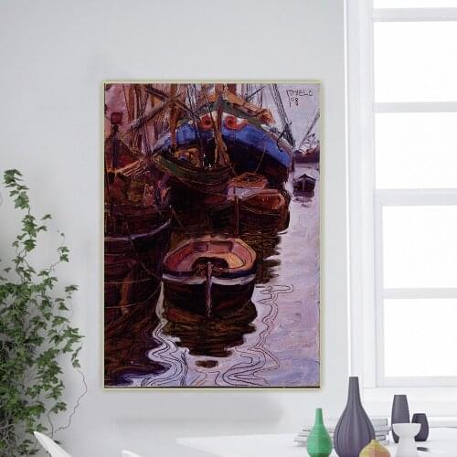 Citon Egon Schiele《Trieste Fishing Boat,1912》Canvas Oil Painting Artwork Poster Picture Wall Decor Home Living room Decoration