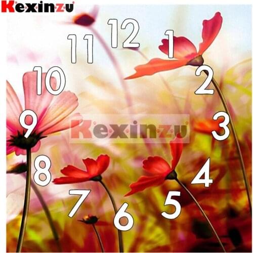 Kexinzu Full Square Round 5D Diamond Painting Kit With Clock Mechanism Cross stitch Diamond Embroidery Mosaic Flower Gift F102