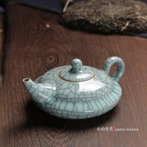 Celadon Longquan Teapots Chinese Longquan Teapot Crackle Glaze Ge Kiln 300ml