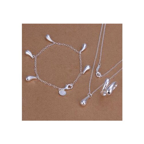 Wholesale Fashion Jewelry Set, M925 Sterling Silver color Necklace and Bracelet/ rings Set . Nice Jewelry. Good S087