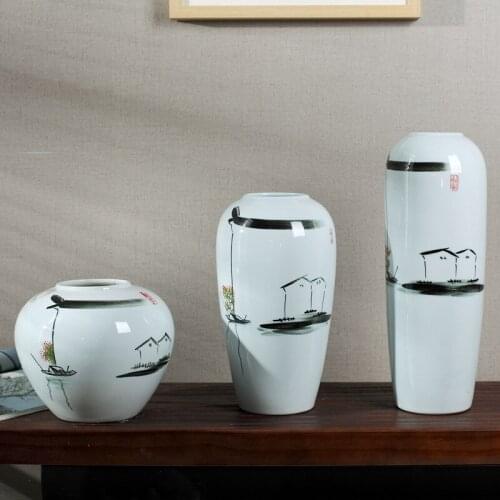Creative Modern Chinese Ceramics Retro Landscape Ink Porcelain Vase Home Living Room Flower arrangement Decorative Ornaments