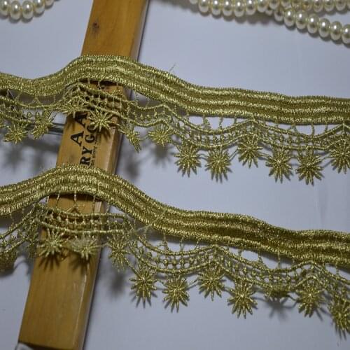 4.5cm Width(2Meters 1 PC)Golden Grid Venise Lace Embroidery Lace Trim for Garments and Wedding Decoration-2016618G14