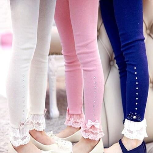 Toddler Girls Leggings Kids Autumn Cotton Casual Pants Fashion Lace Patchwork Bow-knot Skinny Pants for Girl Childrens Legging