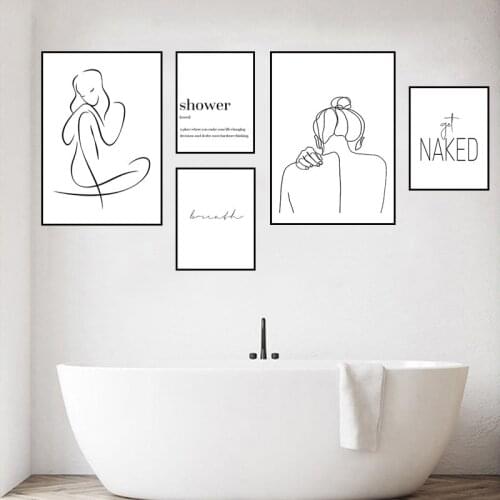 Line Girl Bathroom Wall Decor Canvas Painting Breath Canvas Art Poster Get Naked Shower Quote Picture Fashion Prints HD2777