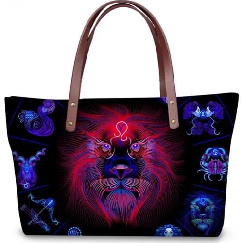 HaoYun Fashion Customized Image Constellations Printing Handbags for Women Girl Blue Shoulder Bag Ladies Femme Shopping Bags