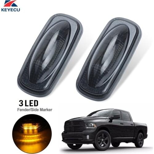 KEYECU 2Pieces 12V Smoke Amber LED Fender Bed Side Marker Lights Set For 2003-2009 DODGE RAM Pickup F250 3500