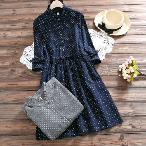 2018 autumn long sleeve dot dress new style ladies dresses fashion trend spring dress gray/navy blue