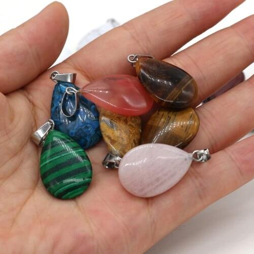 Natural Semi-precious Stones Flat Drop Shape Malachite White Jade Charms for Jewelry Making DIY Necklace Accessories