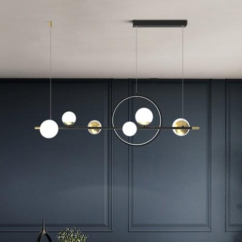 Post Modern Matte Black Chandeliers LED Acrylic Ball Long Pendant Lamp Nordic Living Room Hanging Lamps Kitchen Restaurant Light