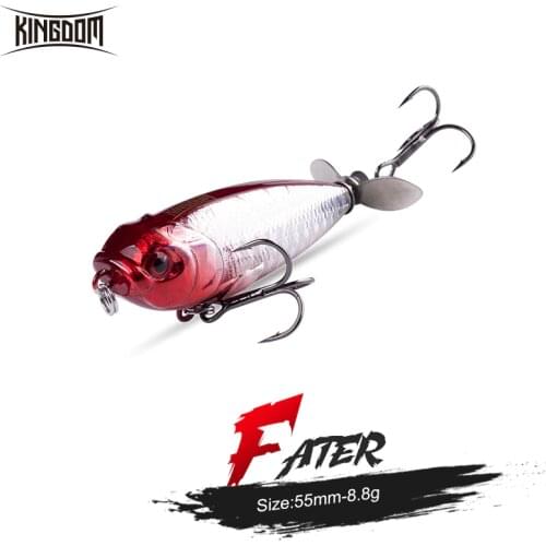Kingdom Propeller Popper Floating Fishing Lures 8.8g 55mm Trolling Wobblers Rotating Tail Topwater Pencil Professional Hard Bait