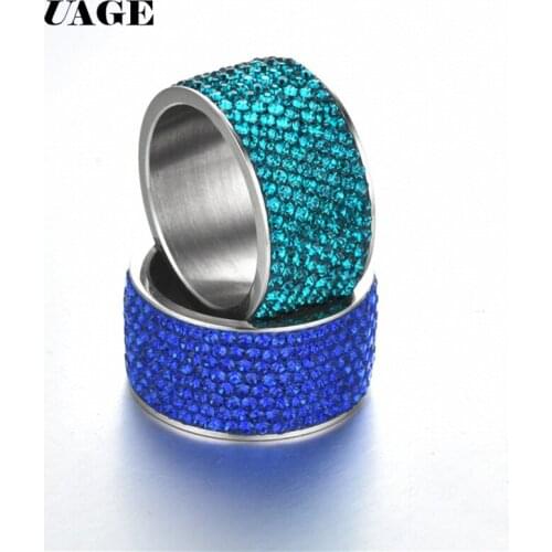 UAGE Bling Cubic Zircon Matte Wedding Rings for Couple Gold Titanium Stainless Steel Romantic Anniversary Women Jewelry