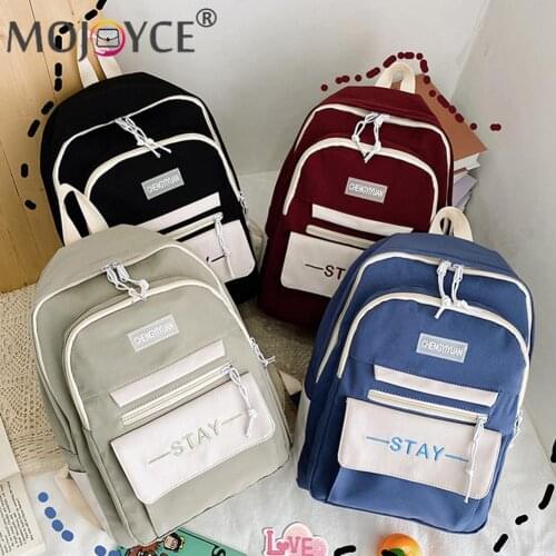 All-Match Women Hit Color Knapsacks Large Capacity Zipper Students Schoolbag Women Travel Letters Printing Rucksacks