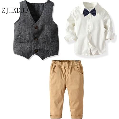 2020 Boy Spring and Autumn Gentleman Suit Childrens Waistcoat Shirt Pants Four-piece Suit Baby Cotton Children Clothing Costume