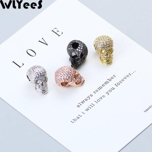WLYeeS White CZ Skull Pendants Copper Spacer beads Micro-Inlay Crystal Metal Loose beads Jewelry making DIY bracelet Accessories