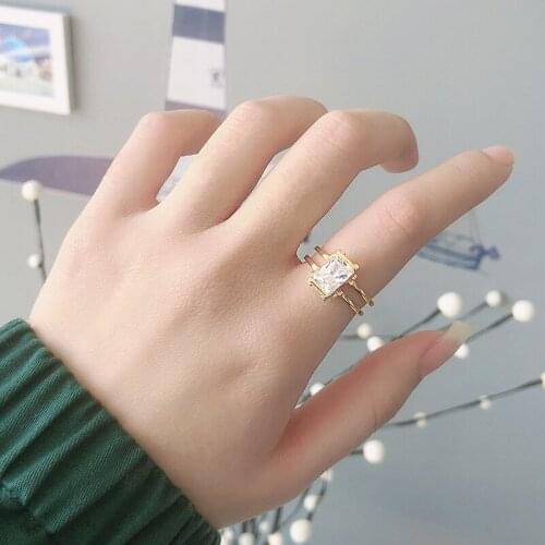 Two Layers Hollow Zircon Rings for Women Open Elegance Simplicity Ring Vintage Gothic Aesthetic Jewelry Couple Gift bague femme