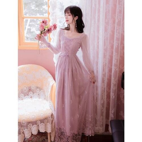 Fairy Dress Women Spring 2021 New French Retro Palace Wind Net Yarn Long Skirt Temperament Super Fairy Forest Long Sleeve Dress