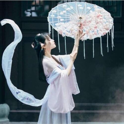 Chinese Silk Umbrella Anime Women Photography Cos Prop Antique Dance Tassels Umbrella Transparent Japan Paper Wedding Parasol