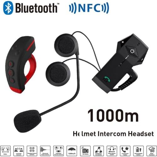 1Set 1000M BT Motorcycle Helmet Bluetooth Intercom Interphone Headset with NFC FM Functon + L3 Remote Control