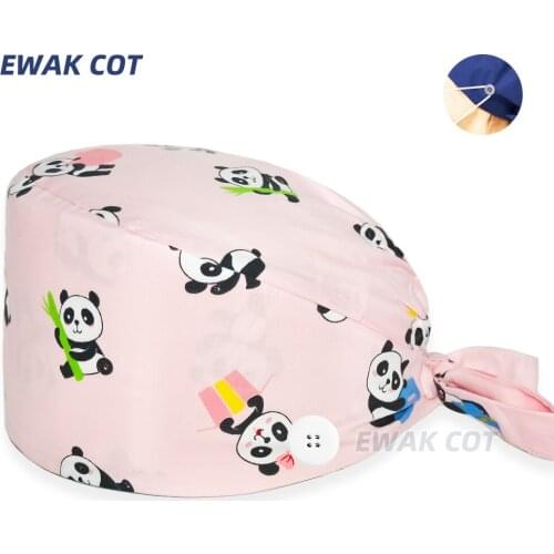 1pc New Scrub Nurse Hat Sanitary Cap With Sweatband Cartoon Flamingo Printing Nursing Caps Beauty Salon Scrub Cap