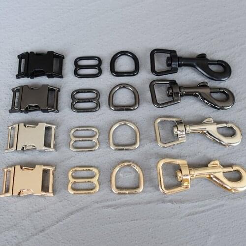 100 Sets 15mm Webbing Metal Hardware D Ring Adjuster Belt Strap Slider Release Buckle Three-Piece Use For DIY Dog Collar 15-4s8