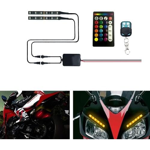 2PCS Motorcycle LED KIT Light Strips- RGB Multi-Color RF Wireless Remote Control Accent Glow Neon Ground Effect Lights lamp