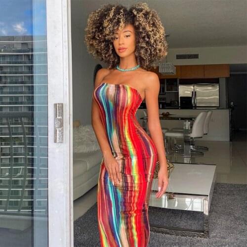 2021 Summer Women Tie Dye Dresses Strapless Sexy Party Club Bodycon Maxi Long Dress For Women Female