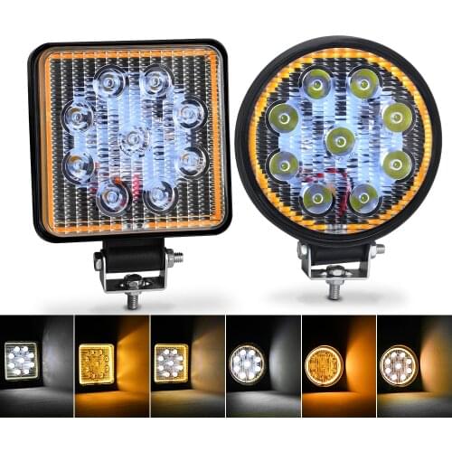 27W Car Led Work Light Bar 9 LED Car LED Spotlight Square Round 12V 24V Fog Lamp For 4x4 Offroad SUV ATV UTV Tractor Accessories